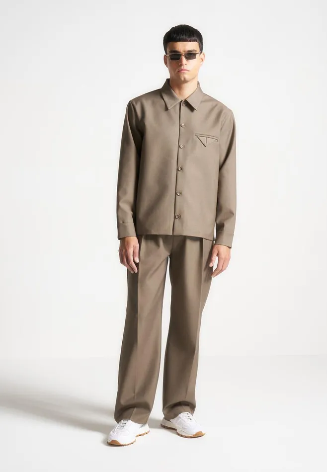 Formal CoOrds Men Manire De Voir Hatched Tailored Long Sleeve Overshirt Khaki