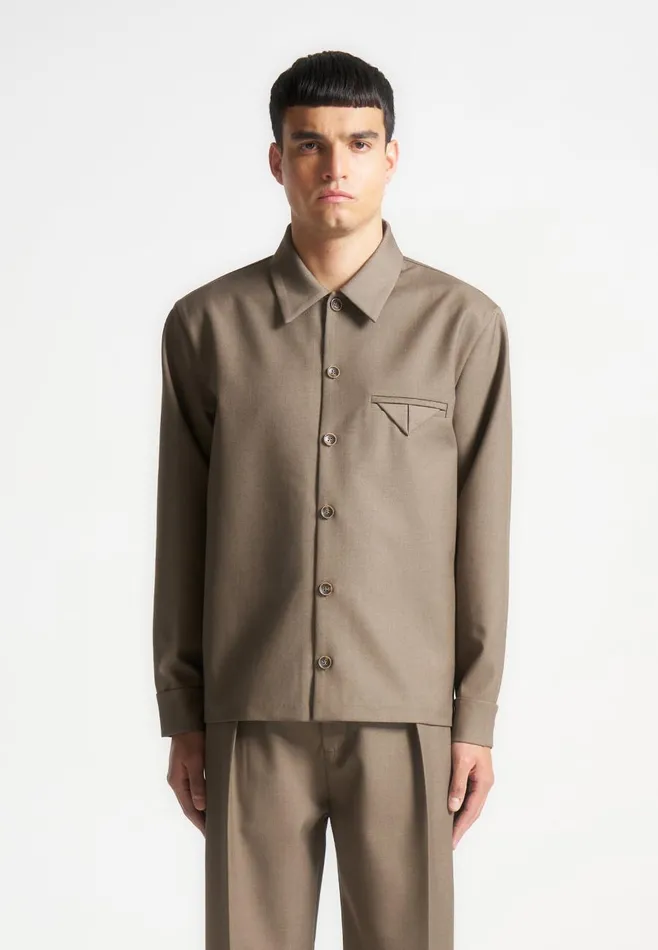 Formal CoOrds Men Manire De Voir Hatched Tailored Long Sleeve Overshirt Khaki