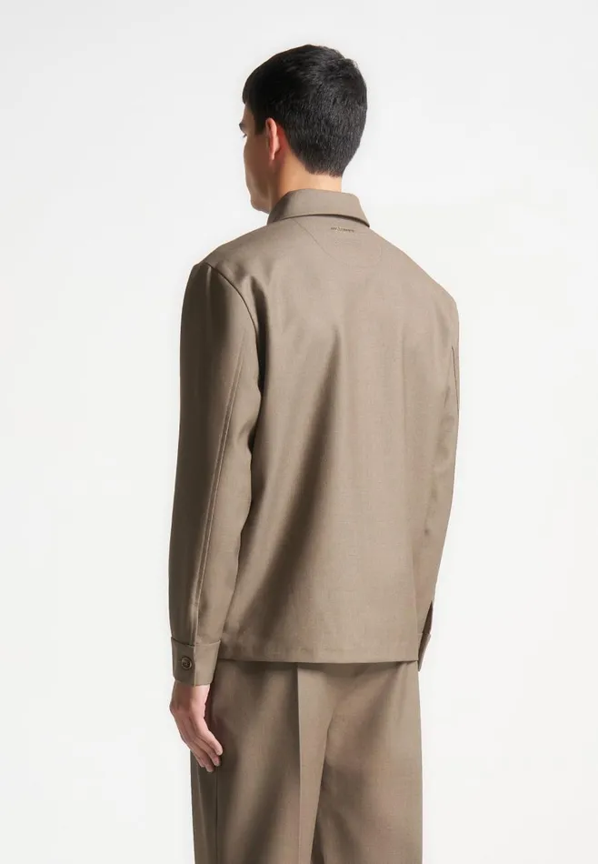 Formal CoOrds Men Manire De Voir Hatched Tailored Long Sleeve Overshirt Khaki