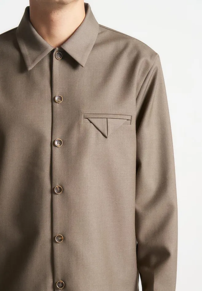 Formal CoOrds Men Manire De Voir Hatched Tailored Long Sleeve Overshirt Khaki