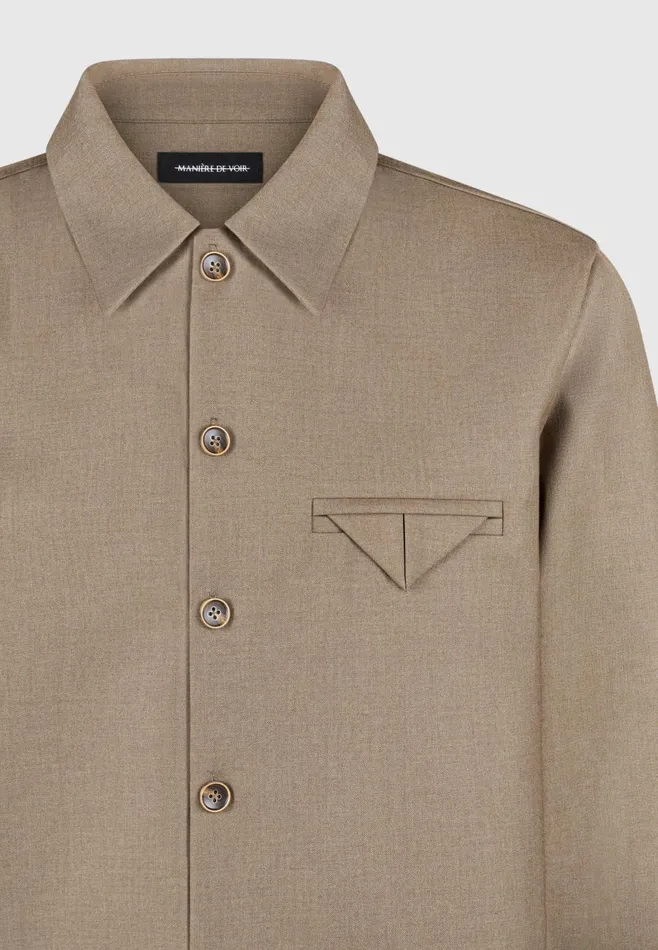 Formal CoOrds Men Manire De Voir Hatched Tailored Long Sleeve Overshirt Khaki