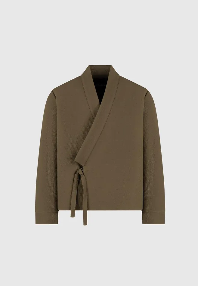 Formal CoOrds Men Manire De Voir Textured Kimono Wrap Jacket Khaki