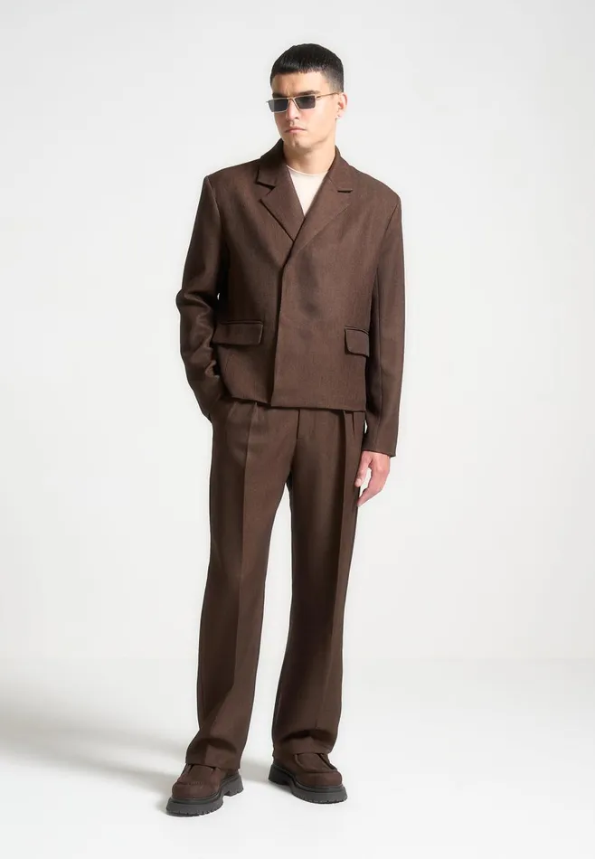 Formal Trousers Men Manire De Voir Relaxed Fit Twin Pleat Tailored Trousers Brown