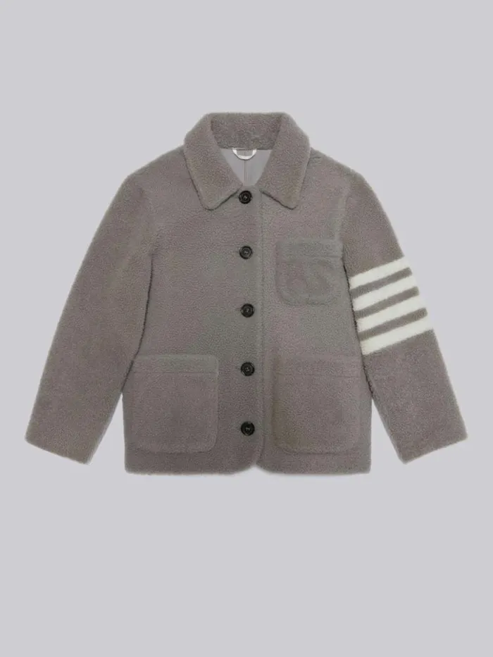 GirlsBoys Shearling 4bar Patch Pocket Button Jacket Medium Grey Thom Browne Jackets And Outerwear GirlsBoys Shearling 4bar Patch Pocket Button Jacket Medium Grey Thom Browne Jackets And Outerwear