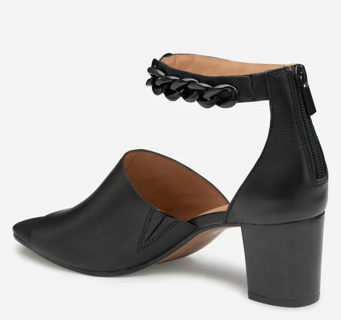 Heels and Platform Wedges Women Johnston and Murphy Evelyn Chain Sandal Black Calfskin Heels and Platform Wedges Women Johnston and Murphy Evelyn Chain Sandal Black Calfskin