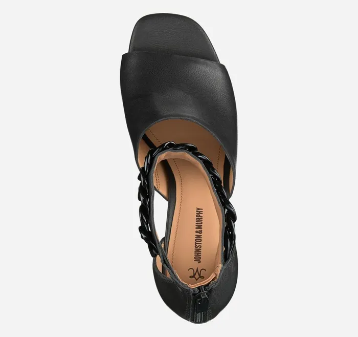 Heels and Platform Wedges Women Johnston and Murphy Evelyn Chain Sandal Black Calfskin Heels and Platform Wedges Women Johnston and Murphy Evelyn Chain Sandal Black Calfskin