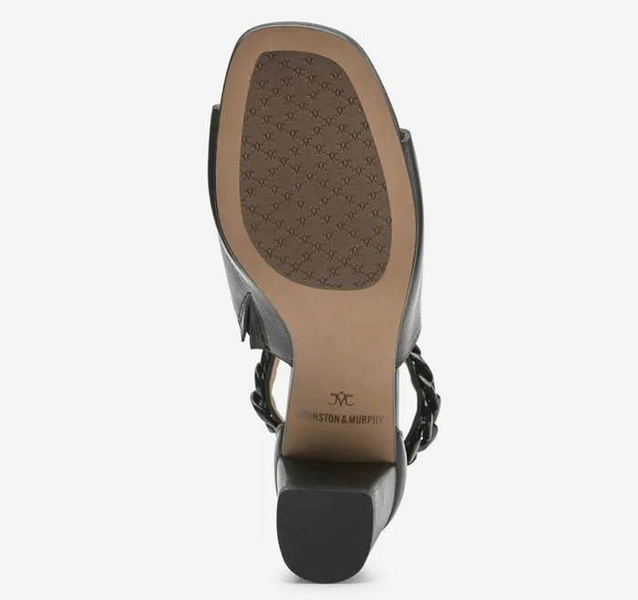 Heels and Platform Wedges Women Johnston and Murphy Evelyn Chain Sandal Black Calfskin Heels and Platform Wedges Women Johnston and Murphy Evelyn Chain Sandal Black Calfskin