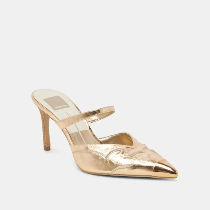 Heels Women Dolce Vita Klover Heels Gold Distressed Leather