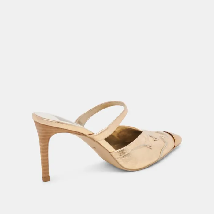 Heels Women Dolce Vita Klover Heels Gold Distressed Leather