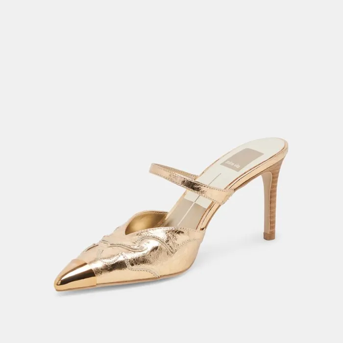 Heels Women Dolce Vita Klover Heels Gold Distressed Leather