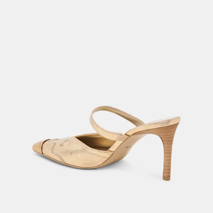 Heels Women Dolce Vita Klover Heels Gold Distressed Leather