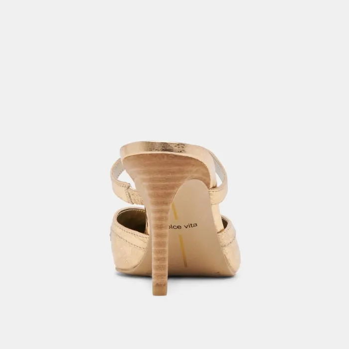 Heels Women Dolce Vita Klover Heels Gold Distressed Leather