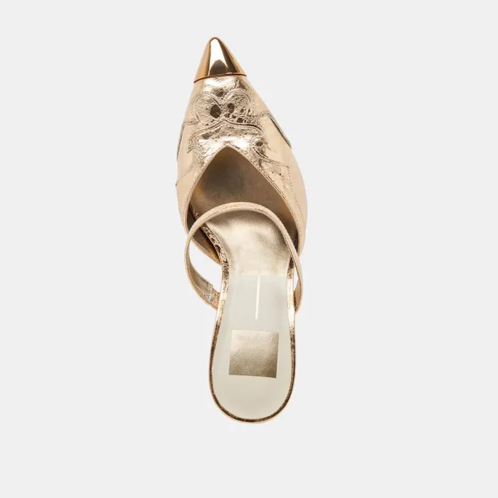Heels Women Dolce Vita Klover Heels Gold Distressed Leather