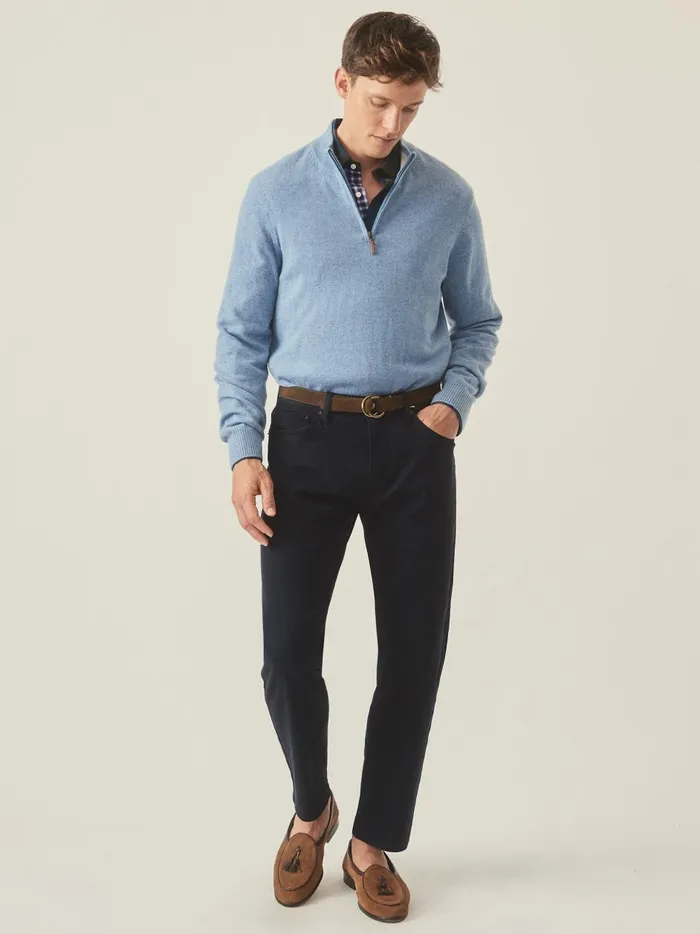 Henry Cashmere 14 Zip Washed Denim Men JMcLaughlin Sweaters Henry Cashmere 14 Zip Washed Denim Men JMcLaughlin Sweaters