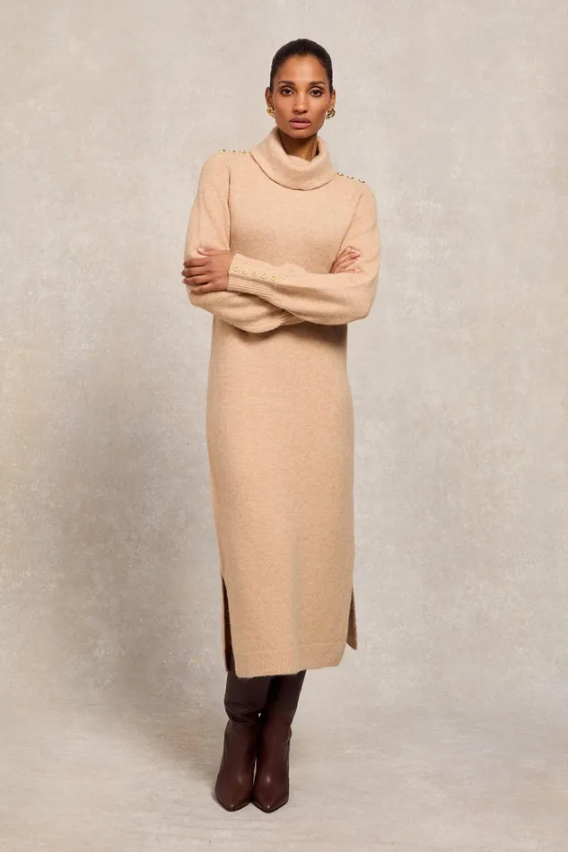 Holland Cooper Dresses Berkeley Roll Neck Dress Camel 8211 Women
