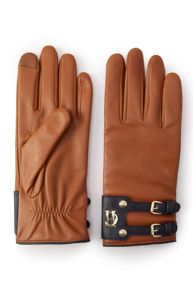 Holland Cooper Gloves Contrast Leather Gloves Tan Ink Navy 8211 Women