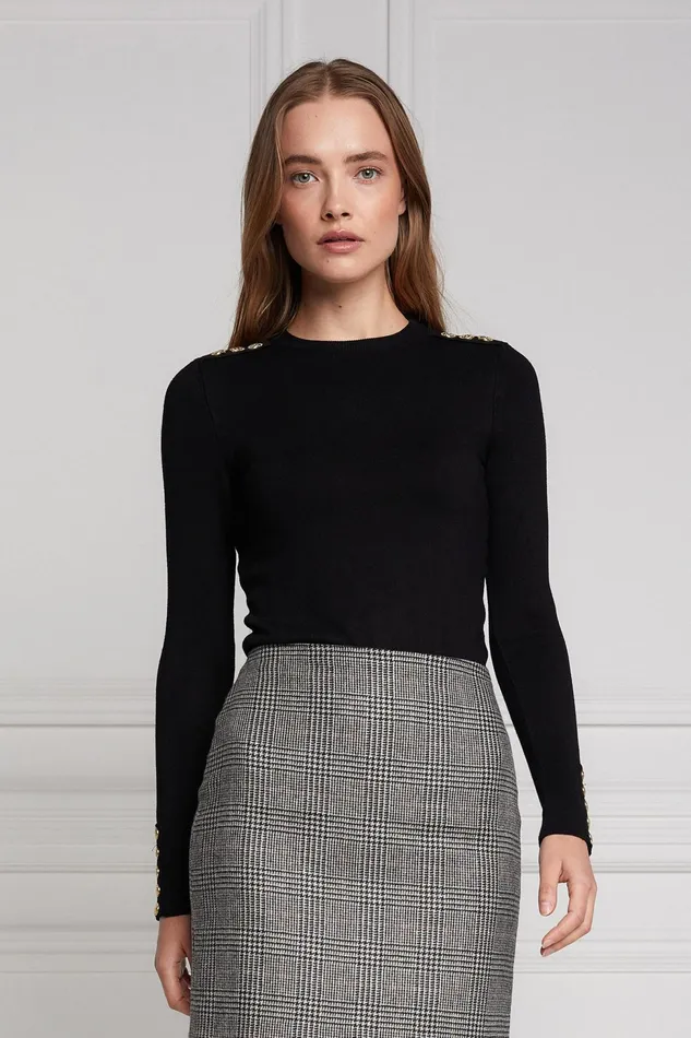 Holland Cooper Knitwear Buttoned Knit Crew Neck Black 8211 Women Holland Cooper Knitwear Buttoned Knit Crew Neck Black 8211 Women