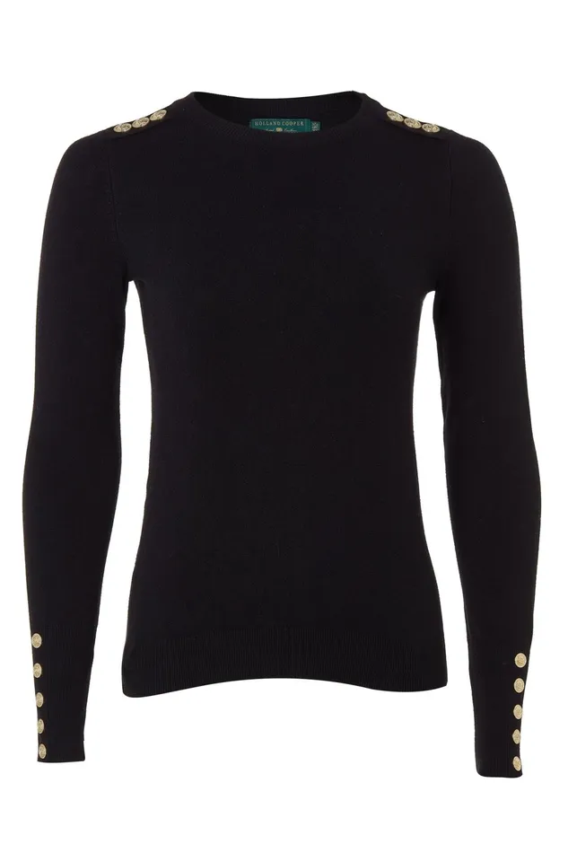 Holland Cooper Knitwear Buttoned Knit Crew Neck Black 8211 Women Holland Cooper Knitwear Buttoned Knit Crew Neck Black 8211 Women