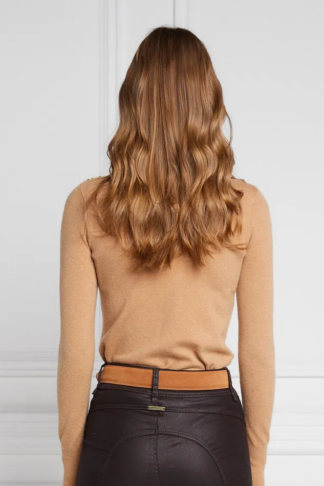 Holland Cooper Knitwear Buttoned Knit Roll Neck Dark Camel 8211 Women Holland Cooper Knitwear Buttoned Knit Roll Neck Dark Camel 8211 Women