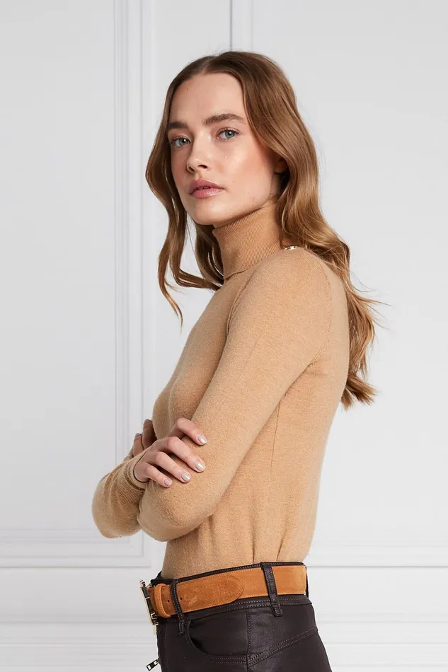 Holland Cooper Knitwear Buttoned Knit Roll Neck Dark Camel 8211 Women Holland Cooper Knitwear Buttoned Knit Roll Neck Dark Camel 8211 Women