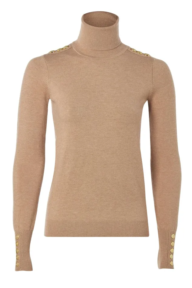 Holland Cooper Knitwear Buttoned Knit Roll Neck Dark Camel 8211 Women Holland Cooper Knitwear Buttoned Knit Roll Neck Dark Camel 8211 Women