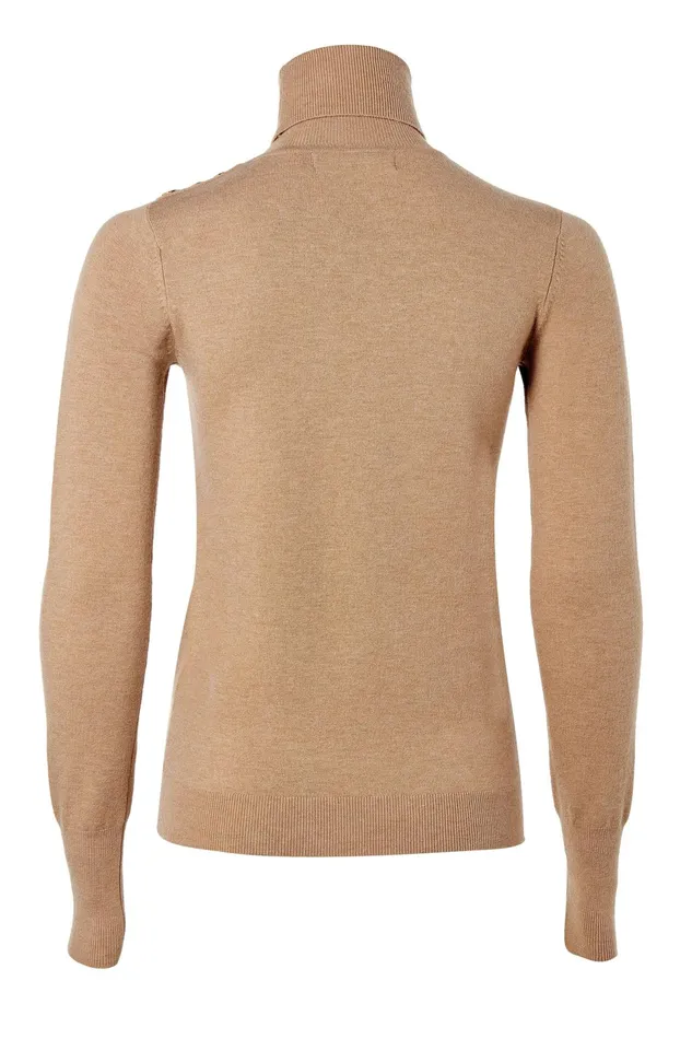Holland Cooper Knitwear Buttoned Knit Roll Neck Dark Camel 8211 Women Holland Cooper Knitwear Buttoned Knit Roll Neck Dark Camel 8211 Women