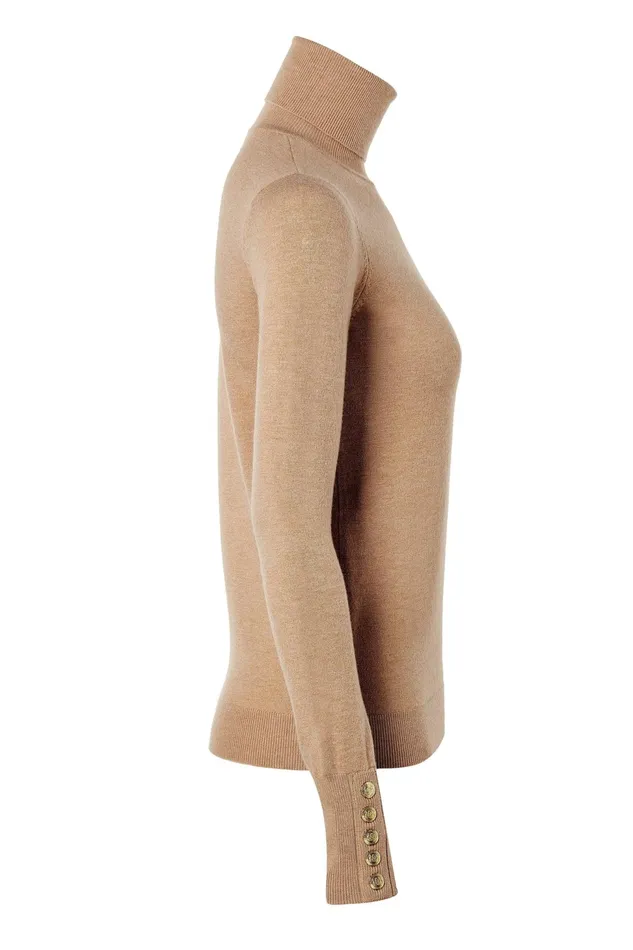 Holland Cooper Knitwear Buttoned Knit Roll Neck Dark Camel 8211 Women Holland Cooper Knitwear Buttoned Knit Roll Neck Dark Camel 8211 Women