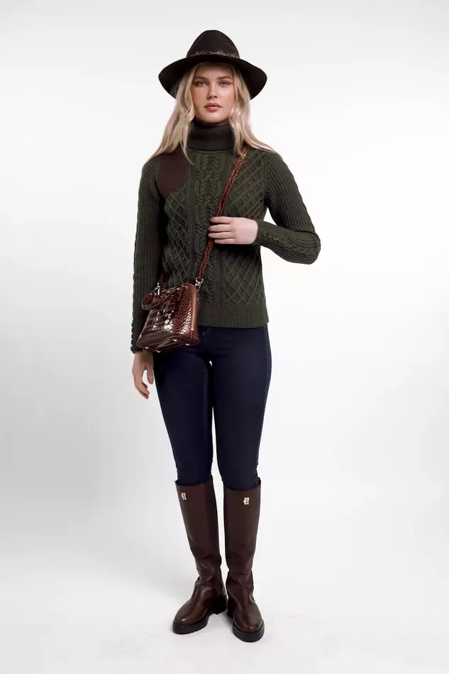 Holland Cooper Knitwear Country Roll Neck Knit Forest Green 8211 Women