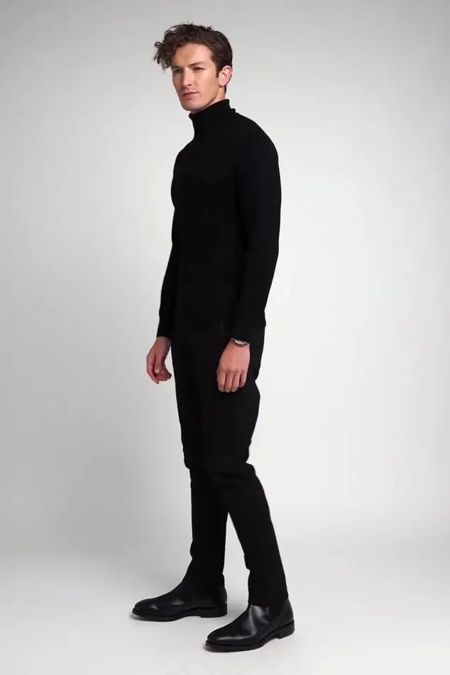 Holland Cooper Knitwear Fine Roll Neck Knit Black 8211 Men