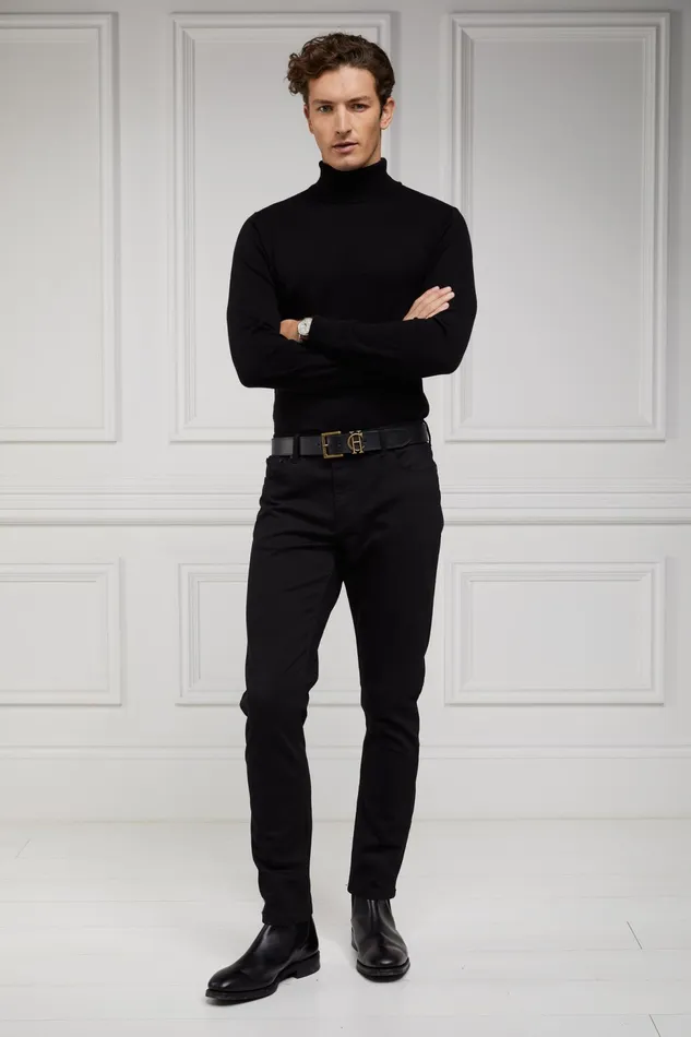 Holland Cooper Knitwear Fine Roll Neck Knit Black 8211 Men