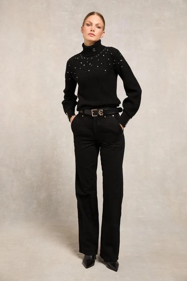 Holland Cooper Knitwear Kelsie Rib Embellished Roll Neck Black 8211 Women