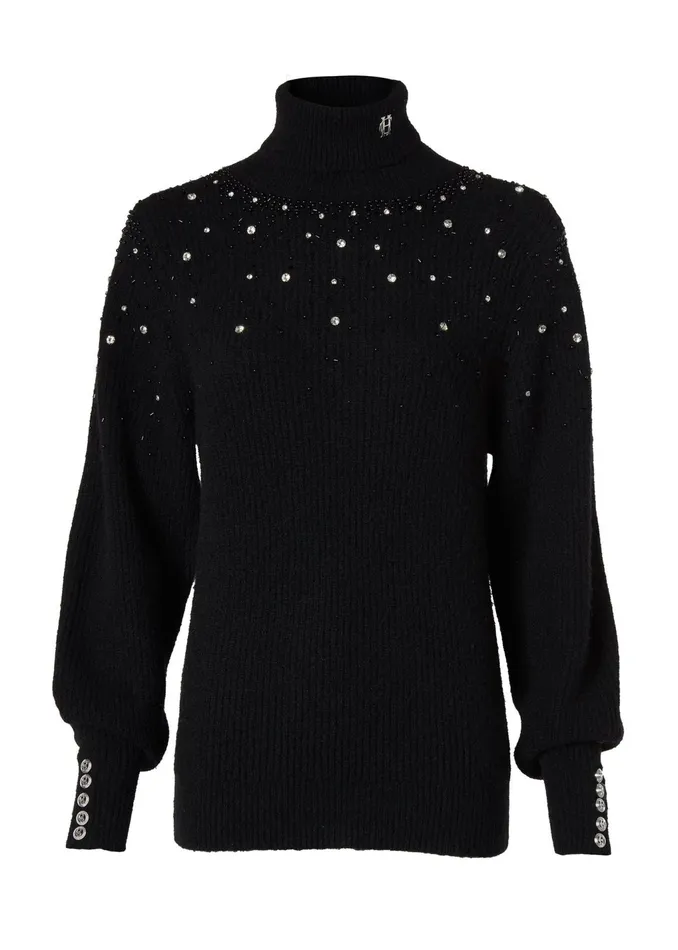 Holland Cooper Knitwear Kelsie Rib Embellished Roll Neck Black 8211 Women