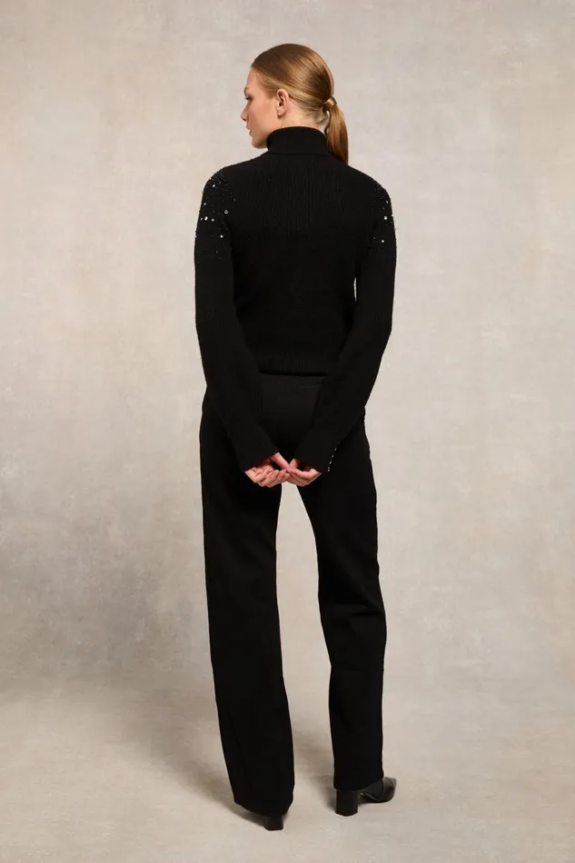 Holland Cooper Knitwear Kelsie Rib Embellished Roll Neck Black 8211 Women