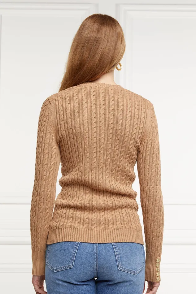 Holland Cooper Knitwear Seattle Cable Crew Knit Dark Camel 8211 Women