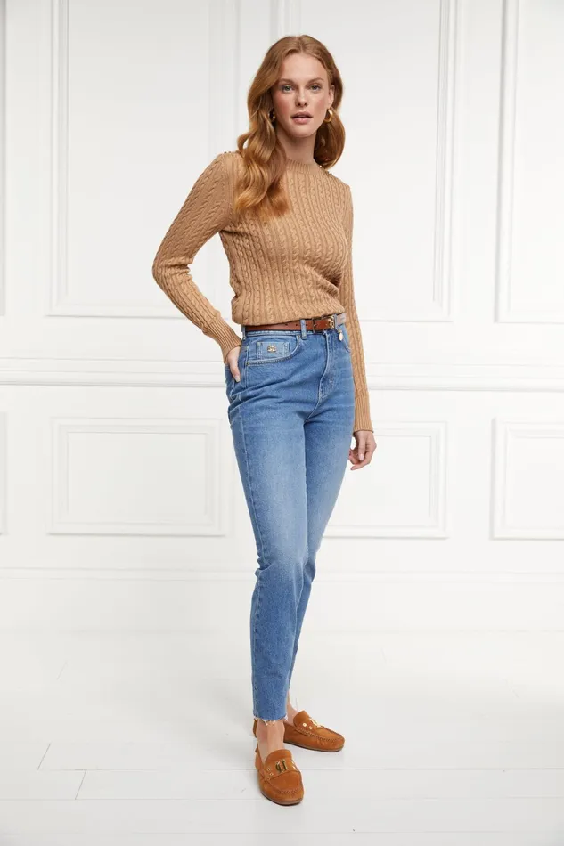 Holland Cooper Knitwear Seattle Cable Crew Knit Dark Camel 8211 Women