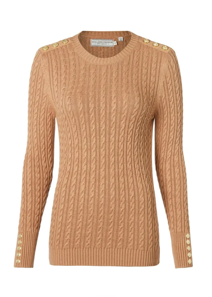 Holland Cooper Knitwear Seattle Cable Crew Knit Dark Camel 8211 Women
