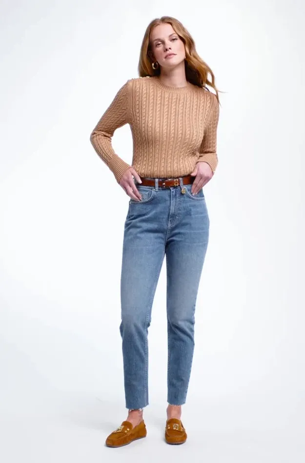 Holland Cooper Knitwear Seattle Cable Crew Knit Dark Camel 8211 Women