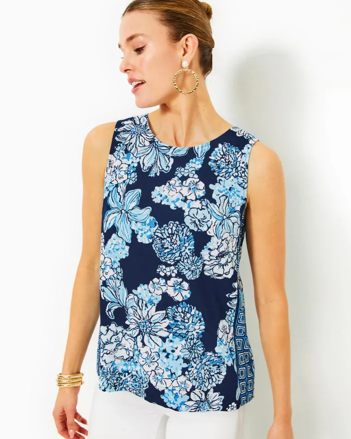 Iona Sleeveless Top Low Tide Navy Bouquet All Day Engineered Woven Top Women Lilly Pulitzer Tops Iona Sleeveless Top Low Tide Navy Bouquet All Day Engineered Woven Top Women Lilly Pulitzer Tops