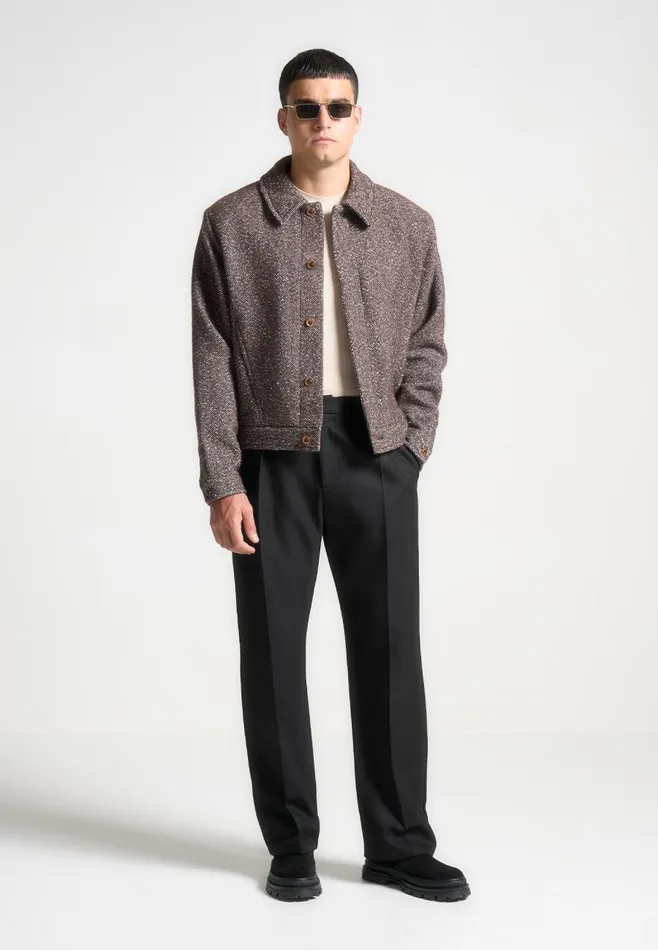 Jackets Men Manire De Voir Boxy Herringbone Wool Blend Jacket Brown