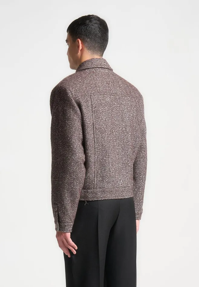 Jackets Men Manire De Voir Boxy Herringbone Wool Blend Jacket Brown