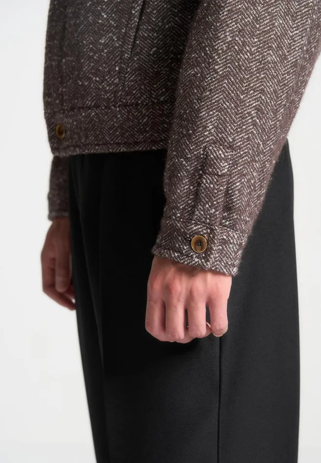 Jackets Men Manire De Voir Boxy Herringbone Wool Blend Jacket Brown