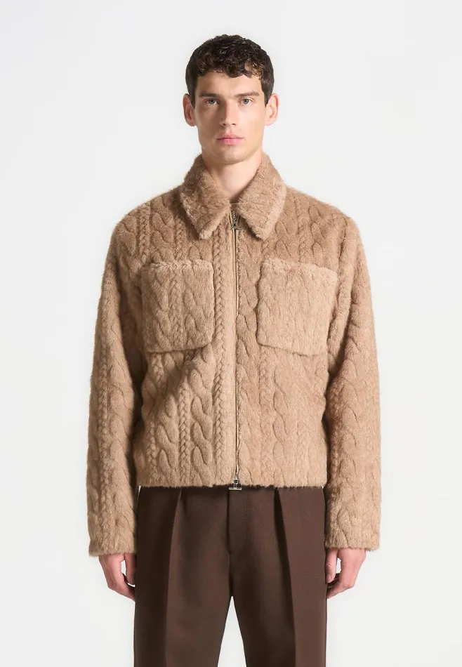 Jackets Men Manire De Voir Limited Edition Plush Cable Jacket Taupe