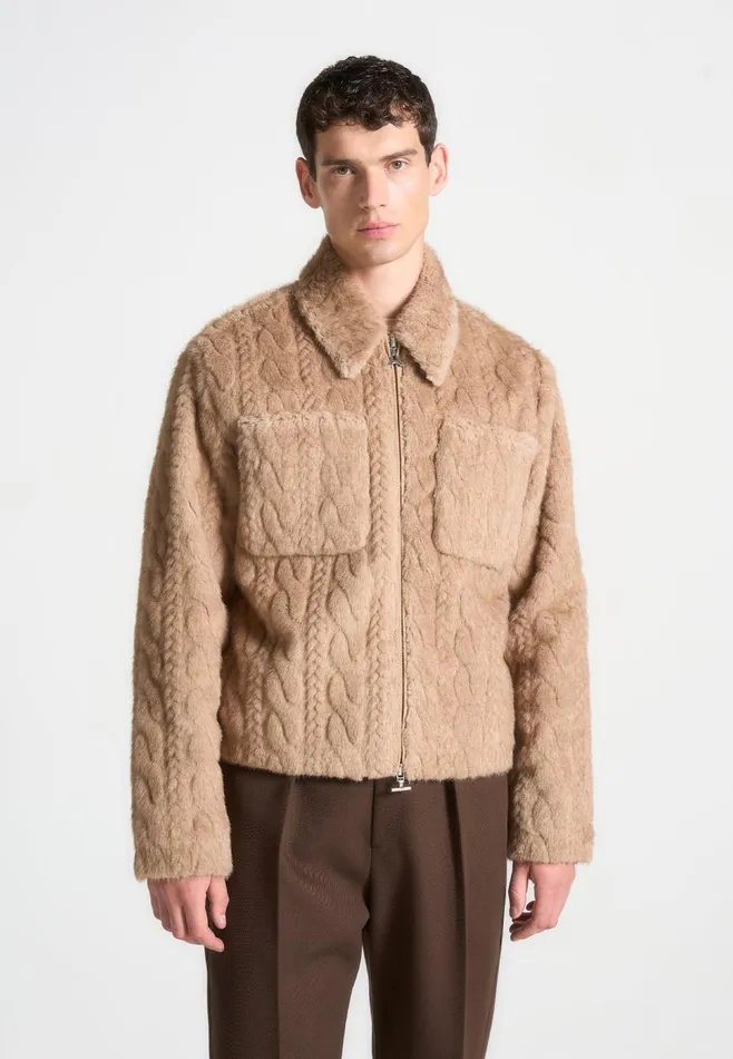 Jackets Men Manire De Voir Limited Edition Plush Cable Jacket Taupe
