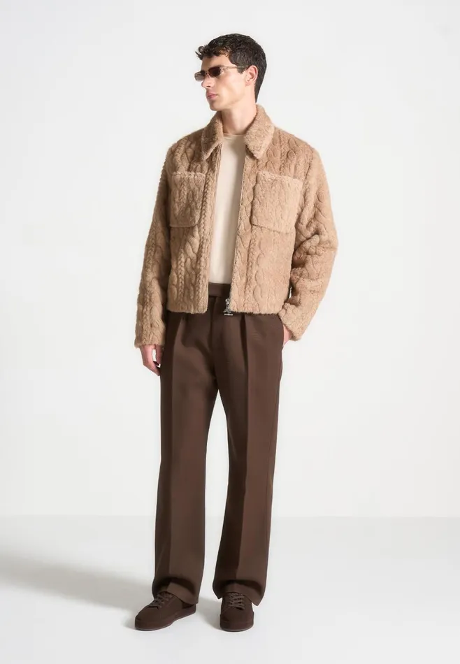 Jackets Men Manire De Voir Limited Edition Plush Cable Jacket Taupe