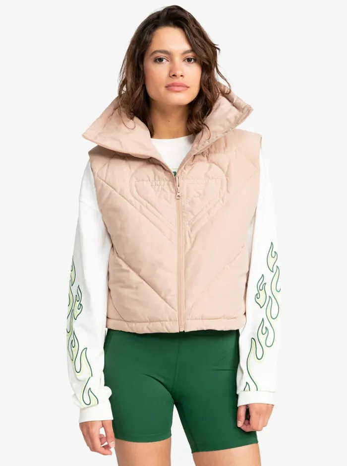 Jackets Women Roxy Kelia Puffer Vest Warm Taupe