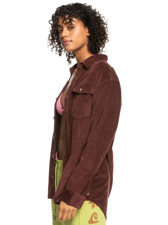Jackets Women Roxy Let It Go Corduroy Long Sleeve Shirt Bitter Chocolate