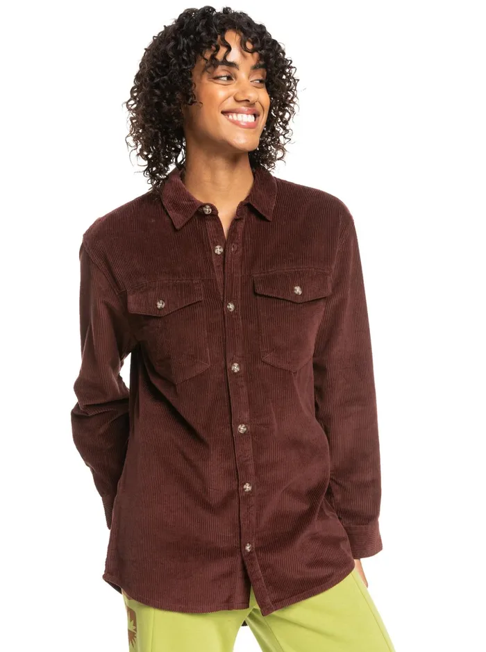 Jackets Women Roxy Let It Go Corduroy Long Sleeve Shirt Bitter Chocolate