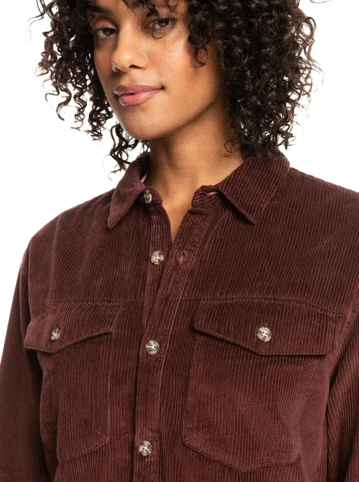 Jackets Women Roxy Let It Go Corduroy Long Sleeve Shirt Bitter Chocolate
