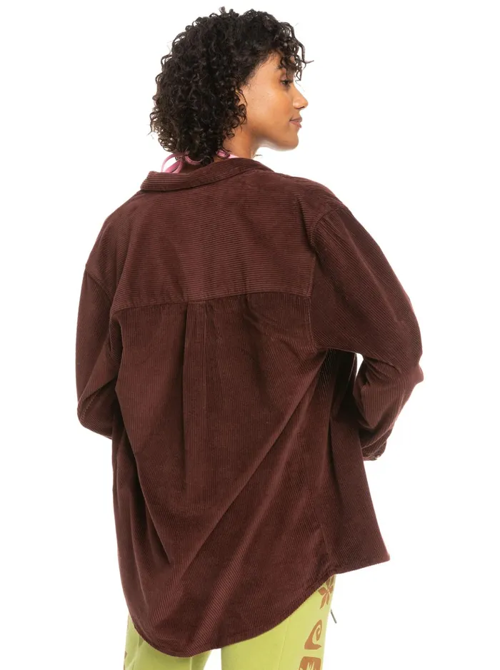 Jackets Women Roxy Let It Go Corduroy Long Sleeve Shirt Bitter Chocolate