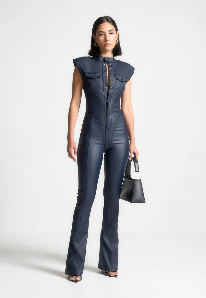 Jumpsuits Women Manire De Voir Wax Coated Denim Jumpsuit Indigo